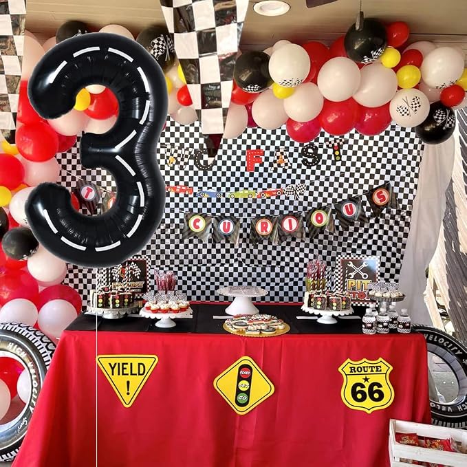 TONIFUL 40 Inch Large Race Car Number 3 Balloon 3rd Birthday Decorations | 3rd - Image 6