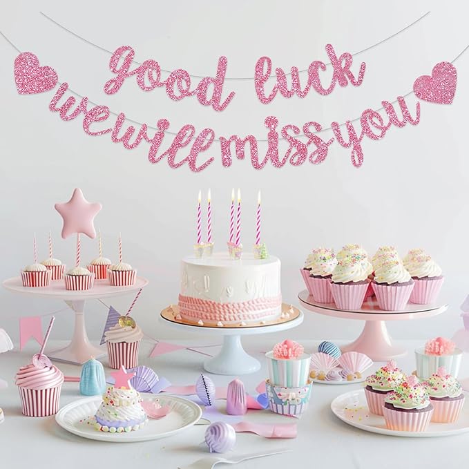 BEISHIDA Glitter Pink Good Luck We Will Miss You Banner Party Decor No DIY | - Image 6