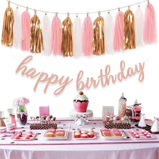 Pink Rose Gold Happy Birthday Decorations - Image 8