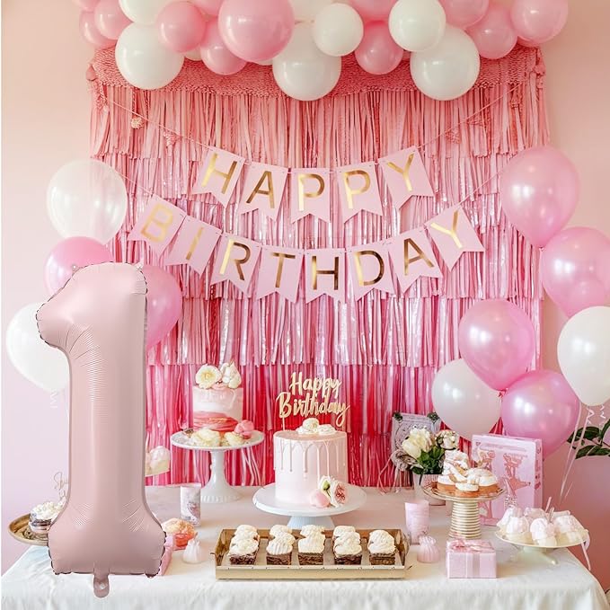 Pink 1 Balloons, 40 Inch Dusty Retro Light Pink Helium Foil Number 1 Balloon - Image 7