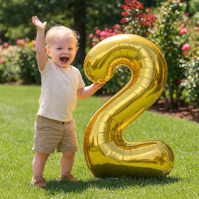 LilyZheng Dinosaur Number 2 Balloon, 40 Inch Large Gold Foil Number Balloon - Image 8