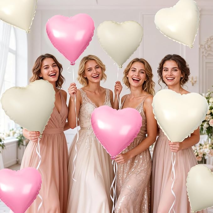 Pink Cream Beige Heart Balloons, Apricot Helium Balloon - Image 8