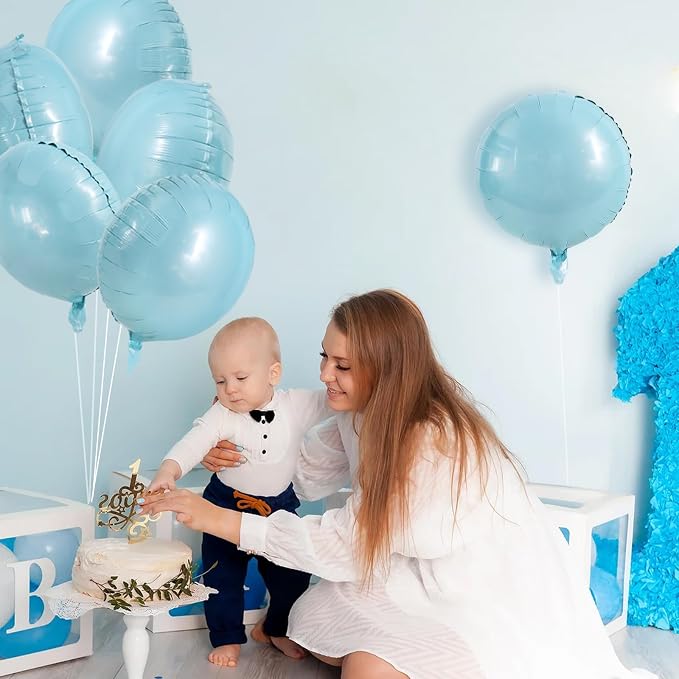 TONIFUL 30Pcs 18 Inch Large Light Blue Round Shape Foil Balloons Big Light Blue - Image 6