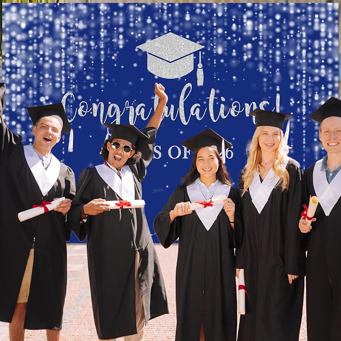 Mocsicka Class of 2026 Backdrop Blue Silver Glitter Bokeh Graduation Party - Image 9