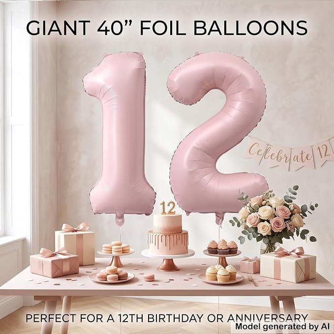 40" Light Pink Foil Number 12 Balloon - Image 5