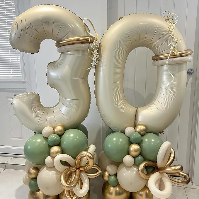 Cream Number 13 Balloons, 40 Inch 13 Balloons Giant Helium Foil Mylar Beige 13 - Image 7