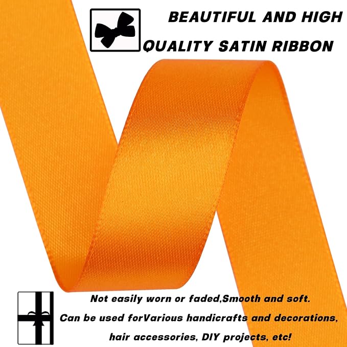 7/8 Inch 60 Yards Orange Satin Craft Ribbon-Single Face Polyester Ribbon - Image 3