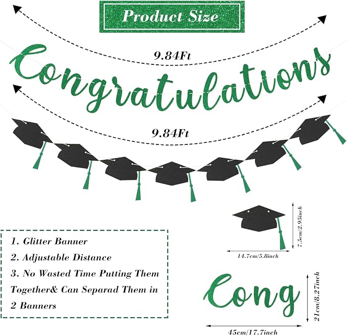 Class of 2026 Graduation Decorations Pre-Strung Glitter Congratulations Banner - Image 7