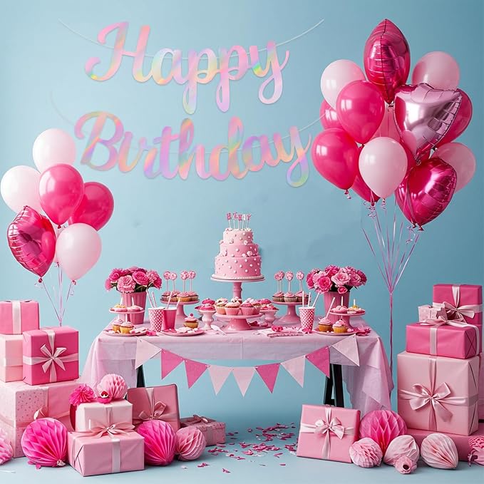 BEISHIDA Double-Sided Rainbow Pink Happy Birthday Banner - Image 6