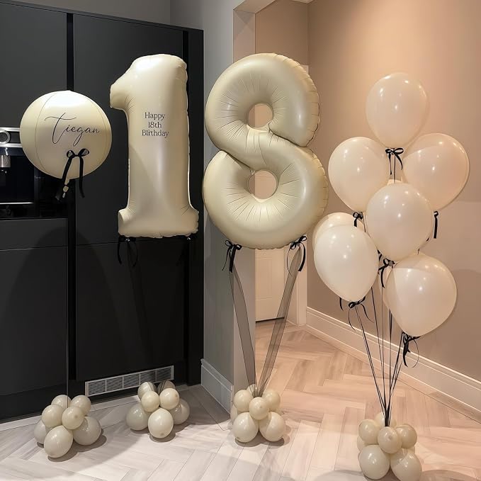 Cream Number 14 Balloons, 40 Inch 14 Balloons Giant Helium Foil Mylar Beige 14 - Image 7