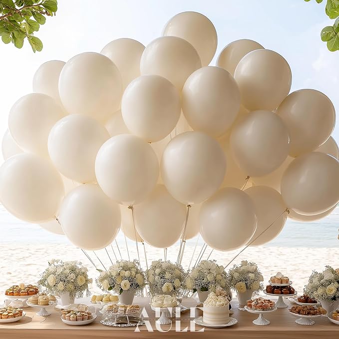 AULE 50Pcs Latex 12 Inch Sand White Balloons Beige | Happy Birthday Wedding - Image 5