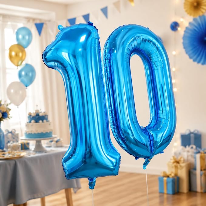 40 Inch Blue Number 0 Balloon, Giant Number Balloons, Birthday Decorations | - Image 5
