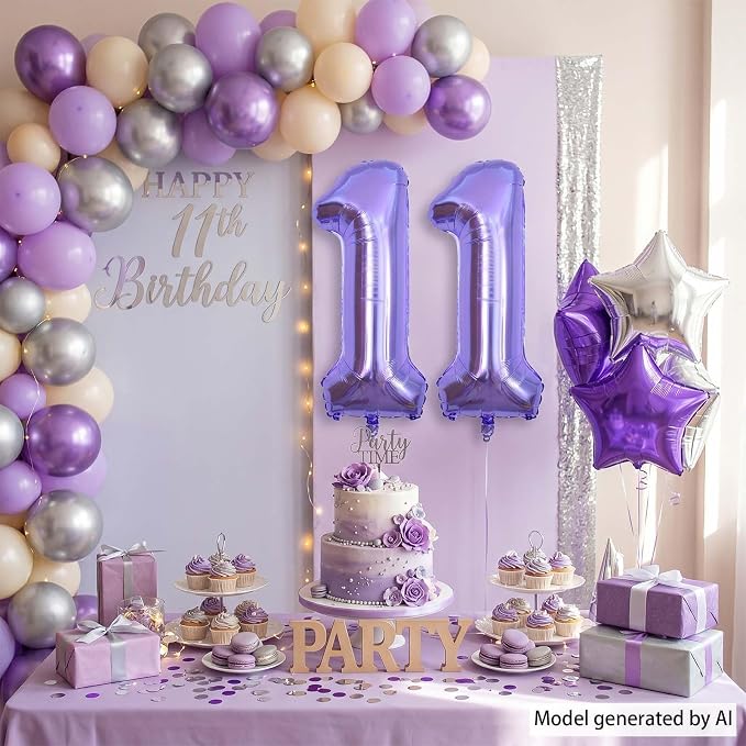 Purple Number 11 Balloon 40 Inch, Large Metallic Foil Number 11 Balloons - Image 7
