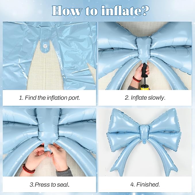 Blue Bow Happy Birthday Balloons Banner, 22 Inch Baby Blue Bow Foil Balloons - Image 7