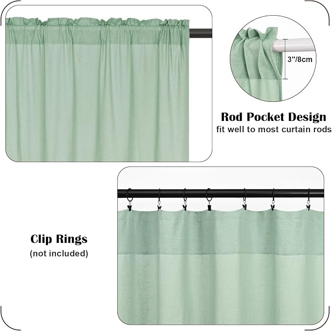 Farmhouse Valance Curtains, Boho Cotton Linen Kitchen Valance, Sage Green - Image 7