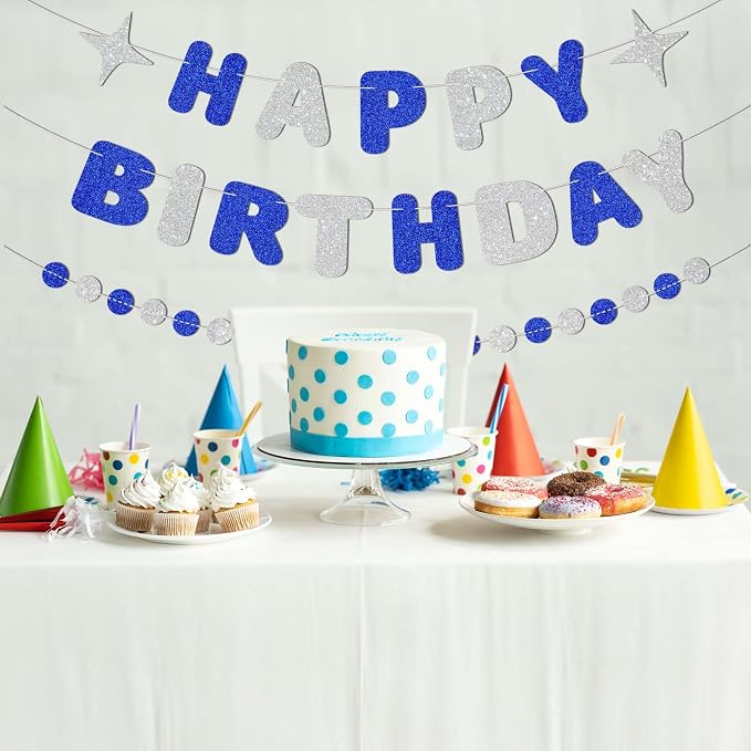 Royal Blue and Silver Happy Birthday Banner-Happy Birthday Decorations - Image 5