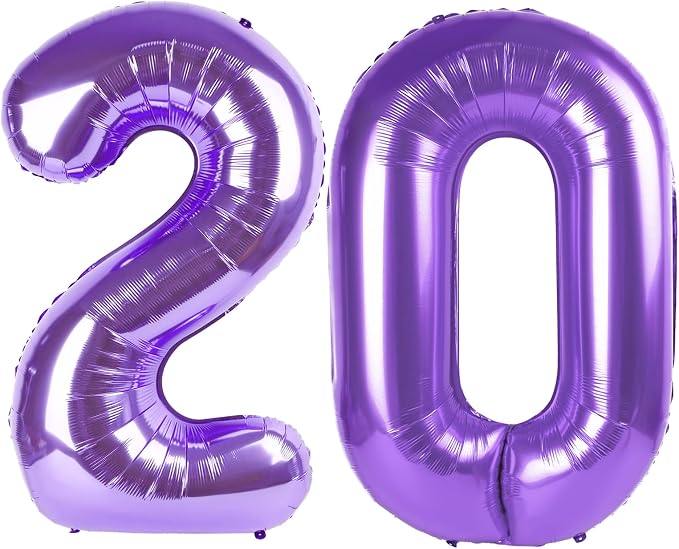 Purple Jumbo Number 20 Balloon 40 Inch, Boy Girl 20 Birthday Supplies, Foil by Upgesy
