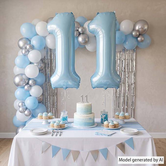 Baby Blue Number 11 Balloon 40 Inch, Pastel Foil Digit Theme Party Supplies | - Image 7