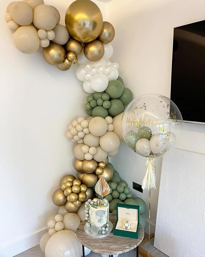 Sage Green Gold Balloons, Birthday Party Decorations - Image 6