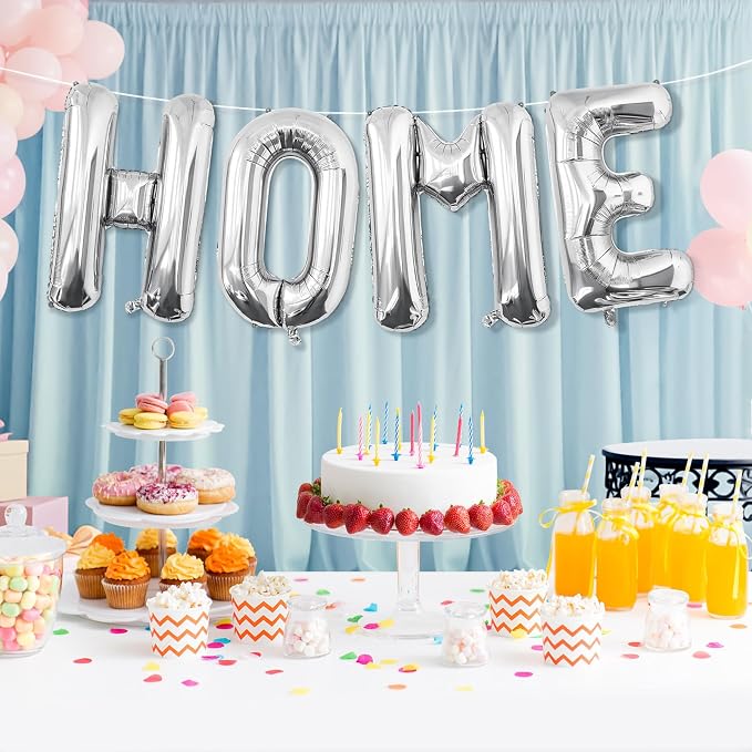 Silver HOME Balloons, 40 Inch HOME Letter Balloons Silver Home Balloon Banner - Image 7
