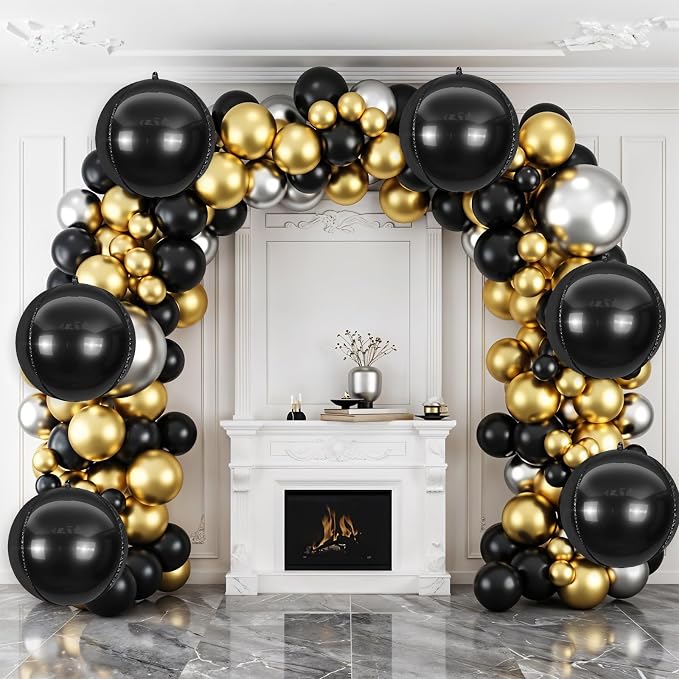 6Pcs Black Round Foil Balloons, Giant 4D Round Ball Balloons, 22 Inch Metallic - Image 6