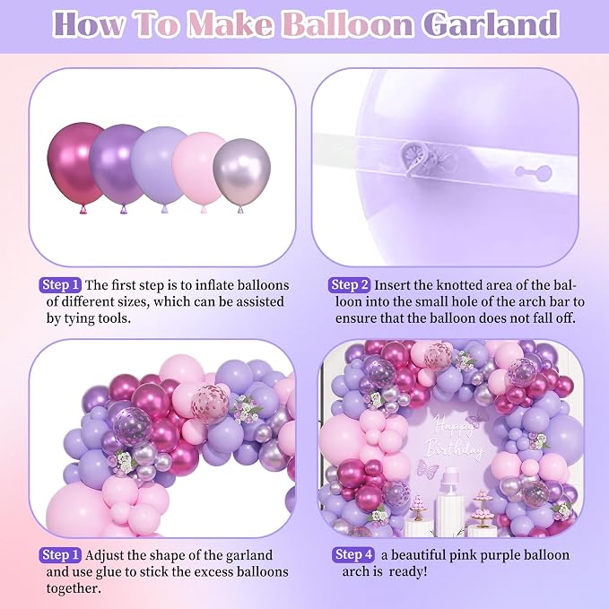 157Pcs Pink Purple Balloons Arch Garland Kit Different Size | Metallic Light - Image 7