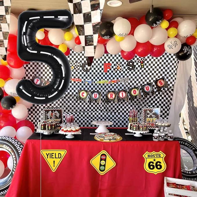 TONIFUL 40 Inch Large Race Car Number 5 Balloon 5th Birthday Decorations | 5th - Image 6