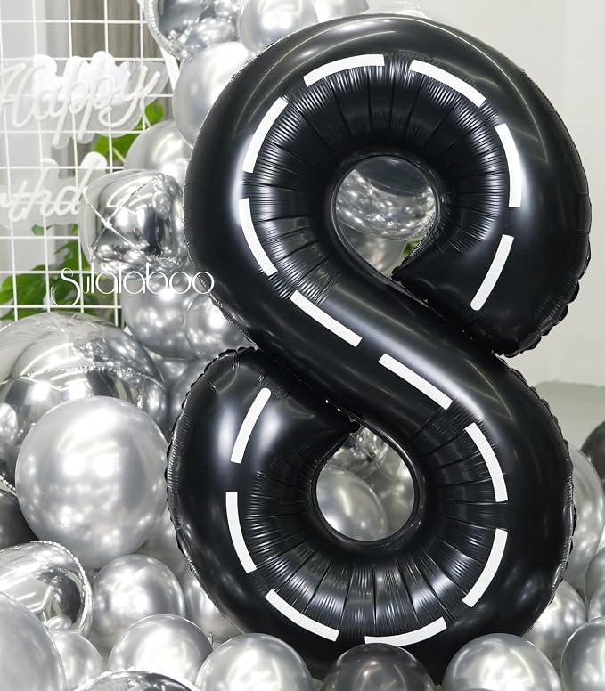 Race Car 40 Inch Black 8 Big Large Helium Balloon Number 0-9 | Track Giant - Image 7