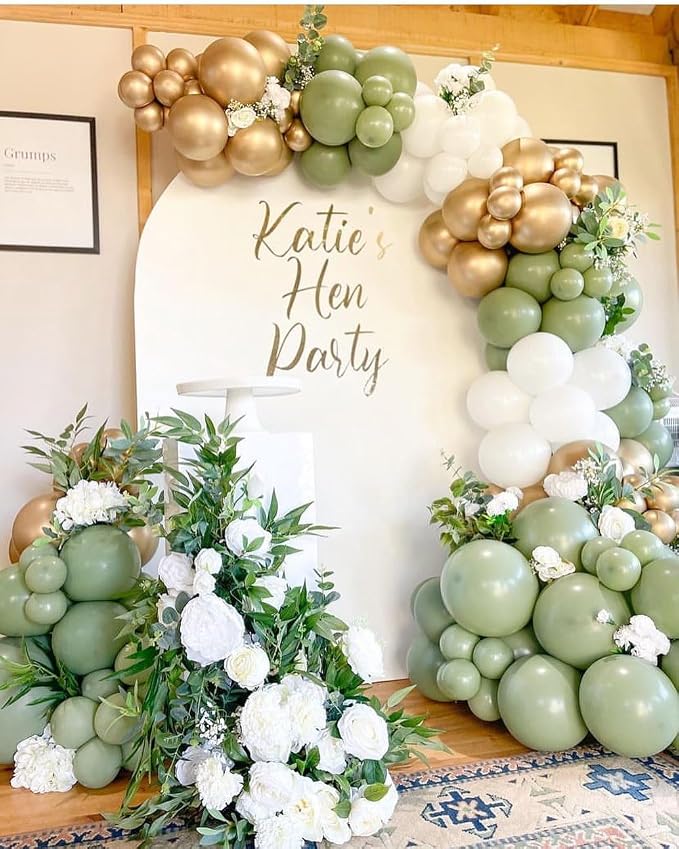 Sage Green White Gold Garland Arch Kit 173Pcs Latex Balloons - Image 8
