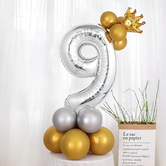 40 Inch Silver Number Balloons, Helium Mylar Foil Number Balloons - Image 5