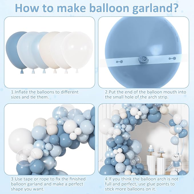 164Pcs Dusty Blue White Balloons Garland Arch Kit Different Size | 18 12 10 5 - Image 7