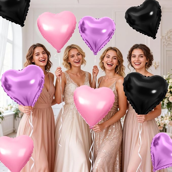 Pink Purple Black Heart Balloons - Image 8