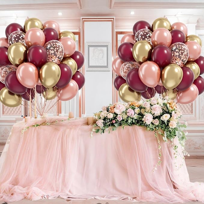 60pcs 12inch Burgundy and Gold Balloons - Image 8