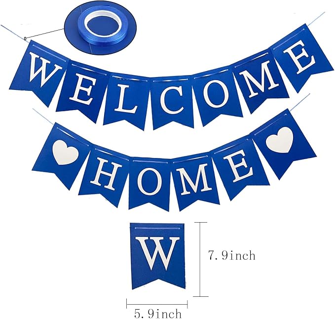 Welcome Home Banner Decorations Glitter Blue Bunting Backdrop - Image 7