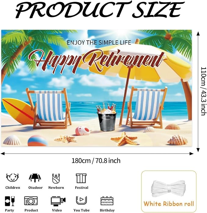 Beach-Themed Retirement Banner, Tropical Happy Retirement Banner Backdrop - Image 7