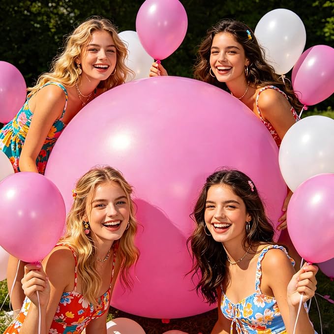 5Pcs Pink Balloons 36 Inch, Round Large Latex Party Balloons - Image 7
