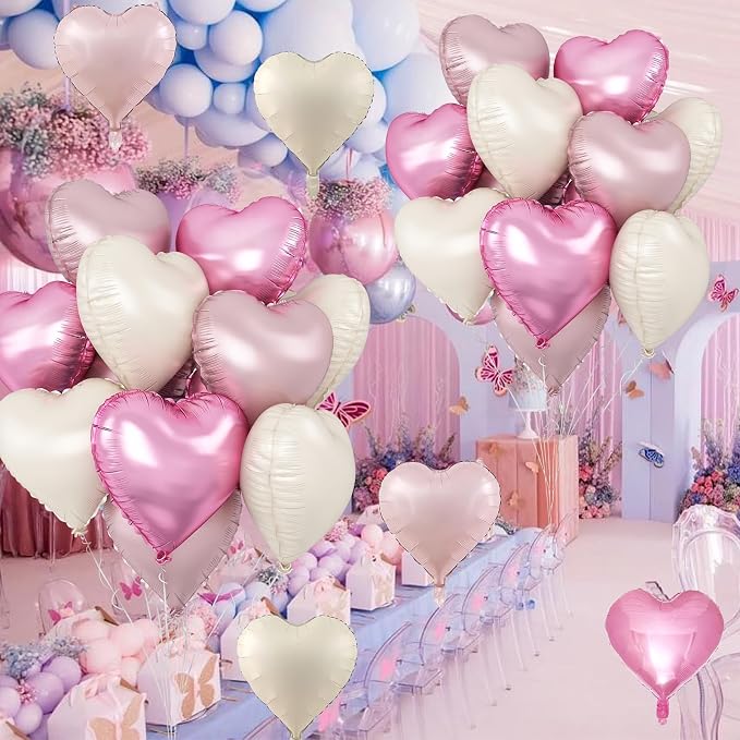 Pink White Heart Balloons, Pastel Pink Light Pink White Heart Shaped Mylar - Image 7