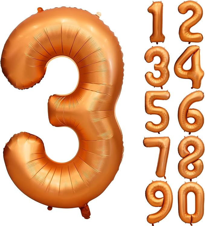 40 Inch Orange Number 3 Foil Balloon Retro Orange Digital 3 Helium Balloon | by YOIOZAIZAI