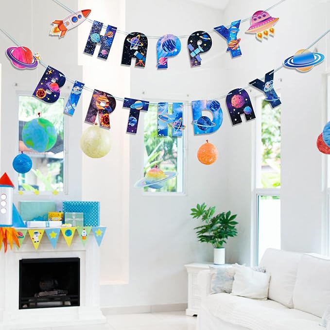 SUNBEAUTY Universe Outer Space Theme Birthday Banner Galaxy Happy Birthday - Image 7