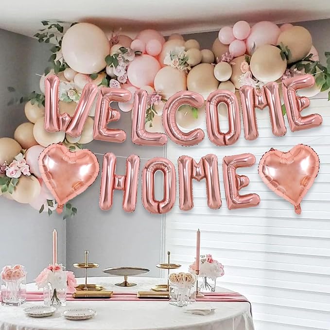 TONIFUL 16 Inch Rose Gold WELCOME HOME Foil Letter Balloons Banner Decor | - Image 6