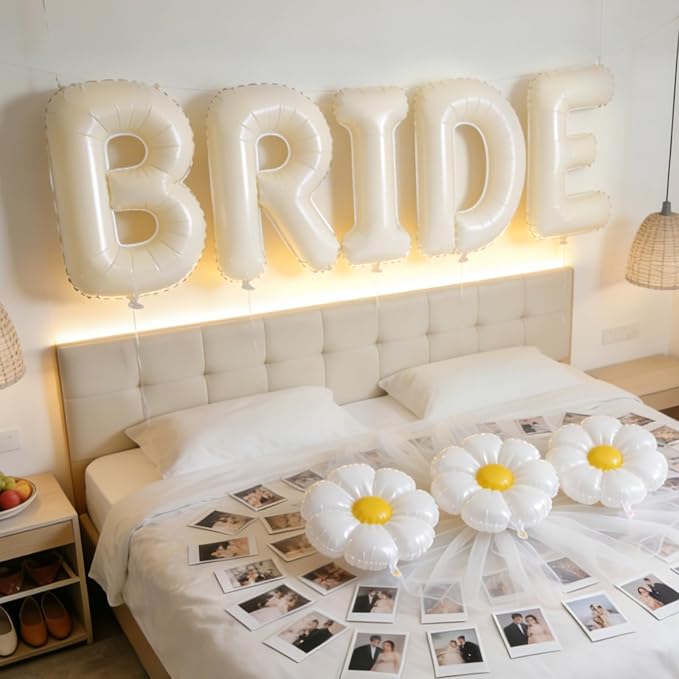 40 Inch Beige BRIDE Balloons, Huge Cream White Sand Bride Letter Aluminum Foil - Image 8