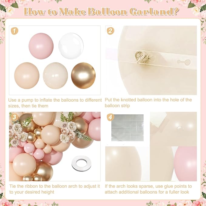 Pink Balloon Arch Kit Light Pink Gold Balloons Garland Kit | 126Pcs Nude Sand - Image 8