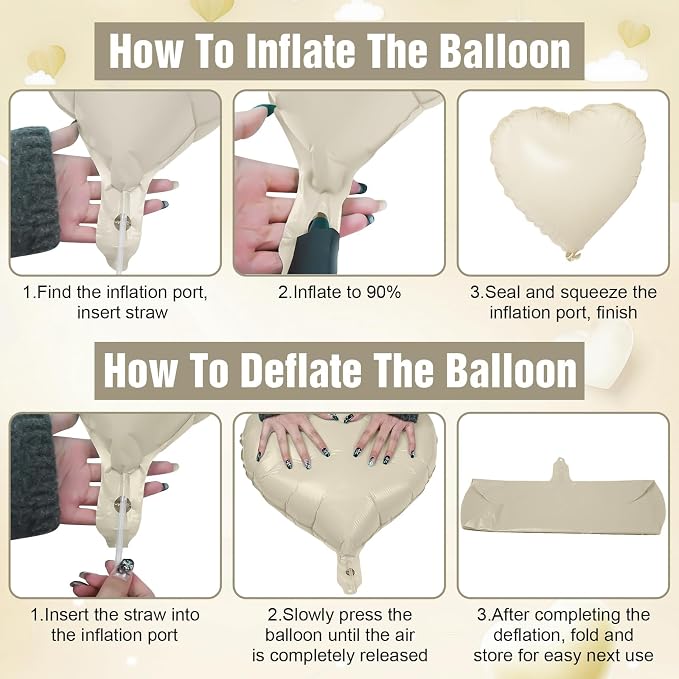 Pink White Heart Balloons, 18Inch Sand White Helium Balloon - Image 9