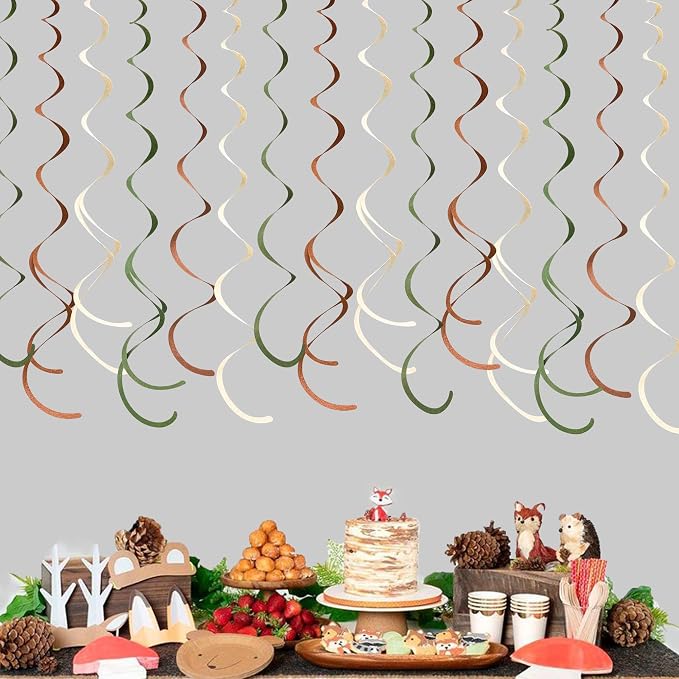 36 Pcs Jungle Hanging Swirl Decorations Sage Green Brown Beige Felt Swirl - Image 5