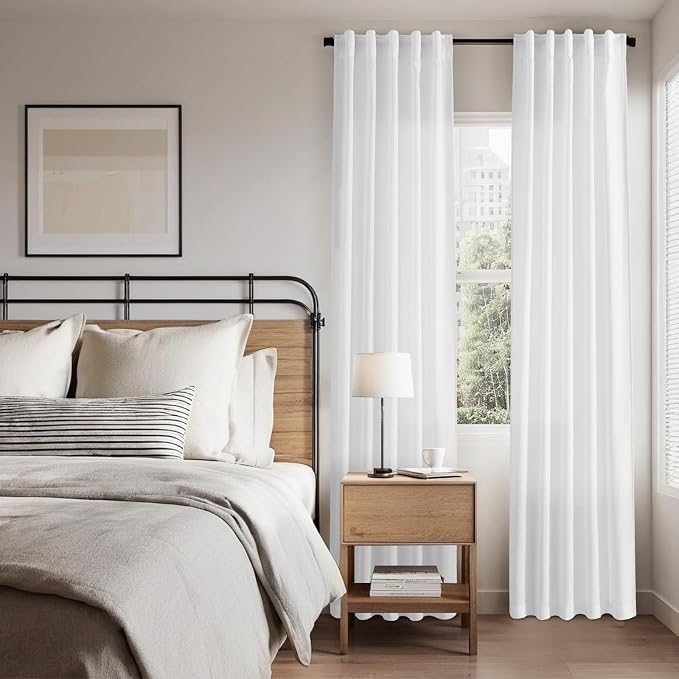 45 Inch Linen White Curtains for Kitchen Short Window Semi Sheer Light - Image 8