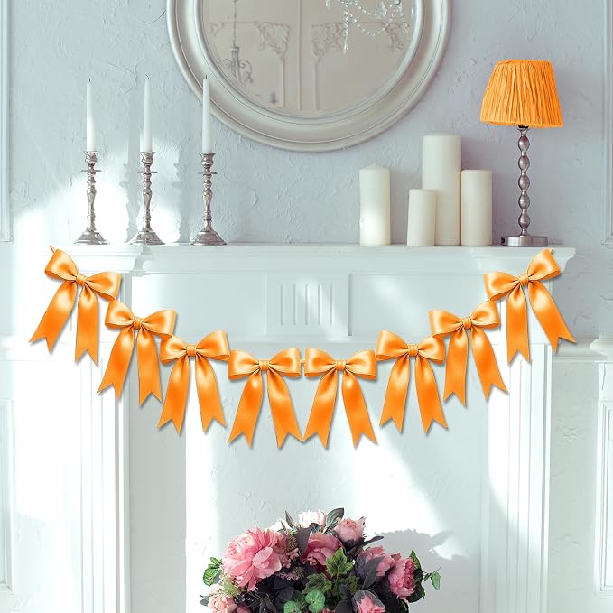 1 String of 8PCS Golden Yellow Bow Garland Banner Decoration, Pre-Strung Satin - Image 8