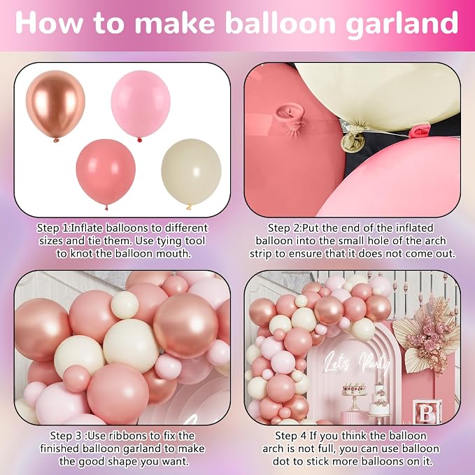 HILAVO Blush Pink Balloon Garland Kit Rose Gold Dusty Pink Sand White Balloons - Image 7