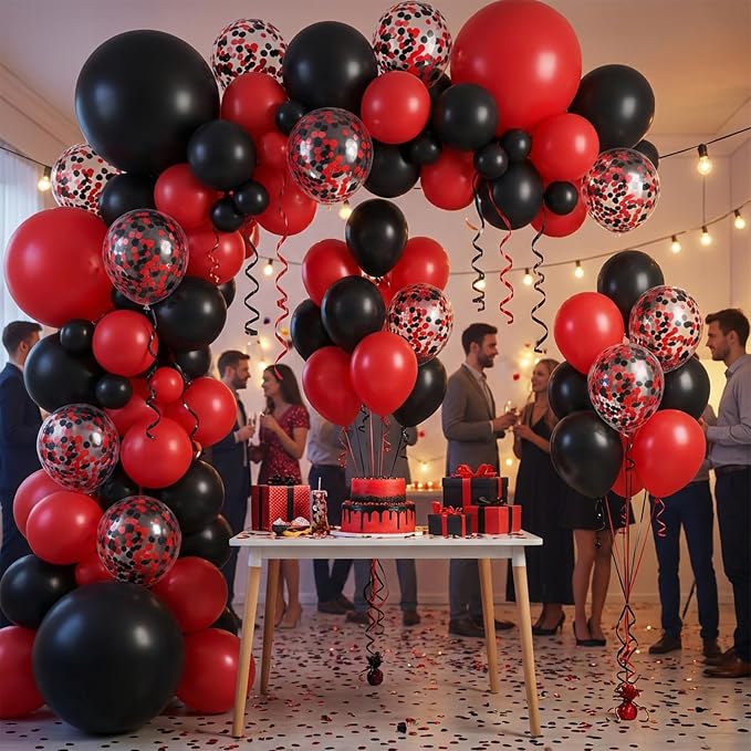 KBZVNAF Red and Black Latex Balloons 60 Pack 12 inch | Black Red Confetti Party - Image 6
