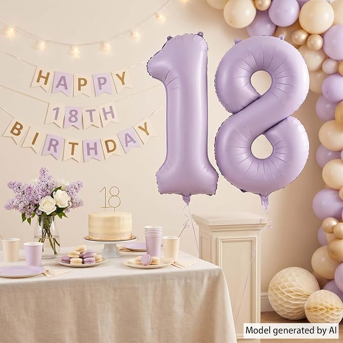 Cream Purple Number 18 Balloon 40 Inch, Foil Digits - Image 7