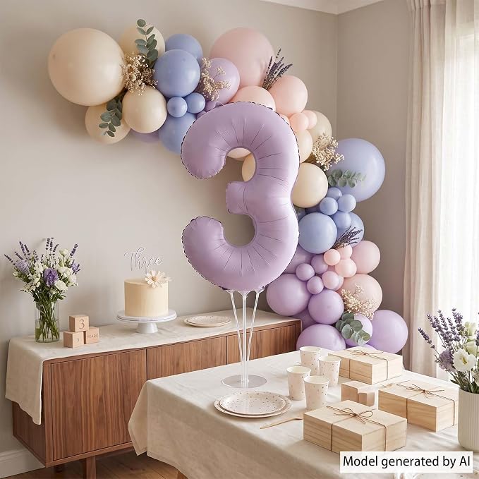 Cream Purple Number 3 Balloon 40 Inch, Foil Numeral - Image 7